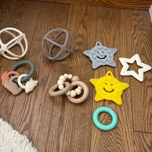 Baby teething toys mushie bibs etc